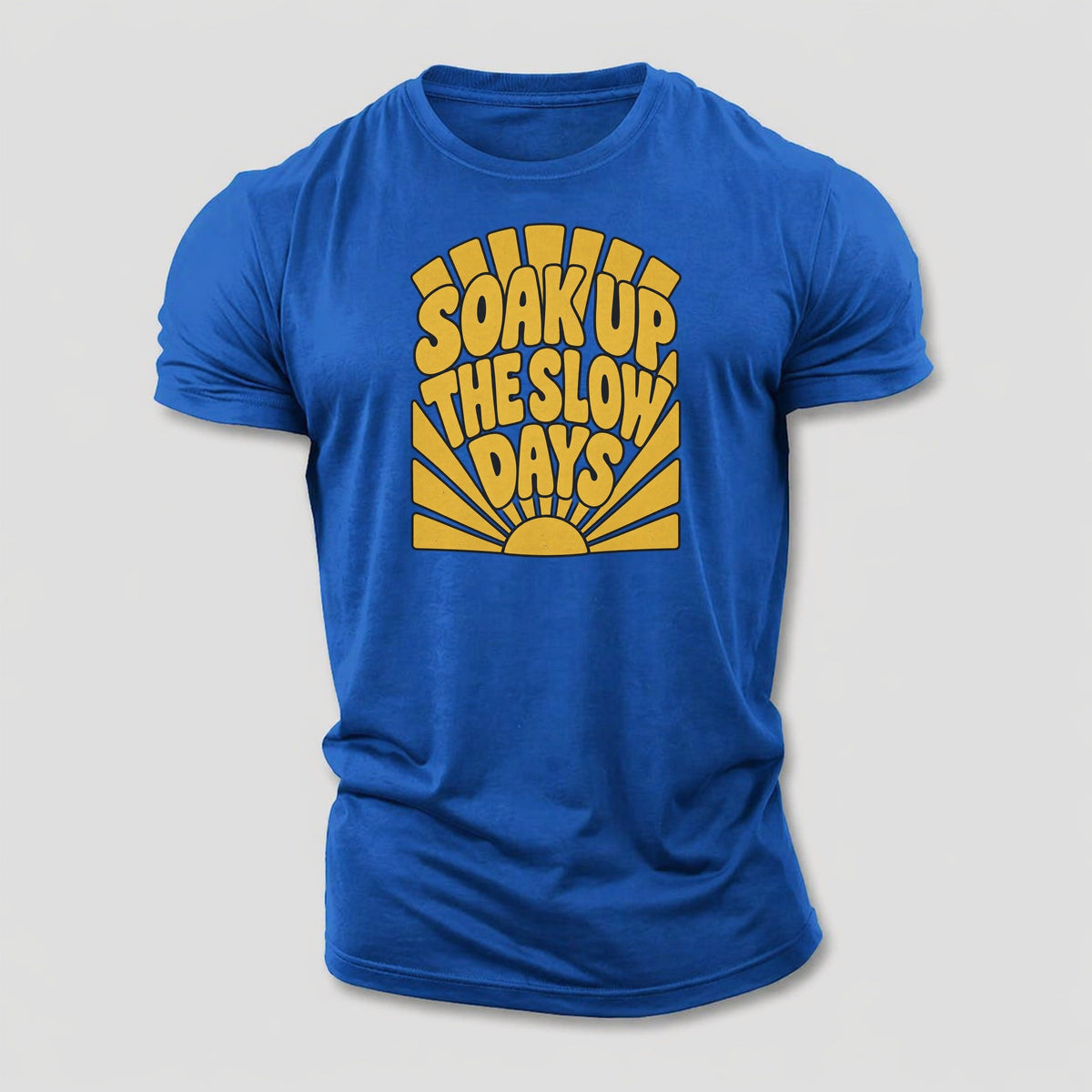 Soak Up The Slow Days Sunburst Sayings Cotton T-Shirt – Royal Blue