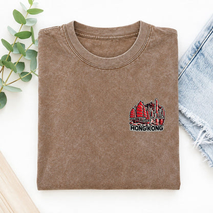 Hong Kong Country Pride Left Chest Vintage T-shirt – Brown
