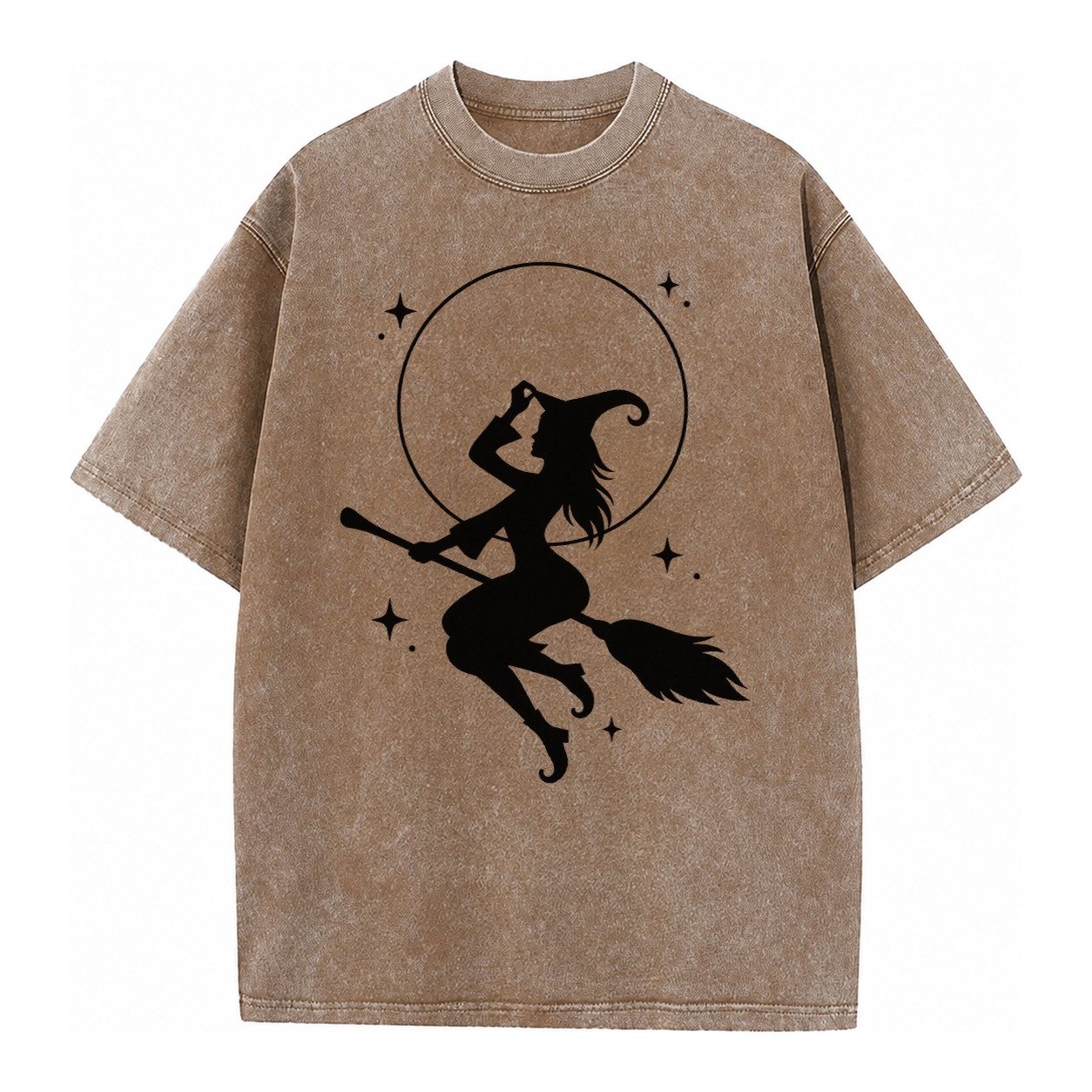 Witch On Broom Vintage T-shirt – Brown