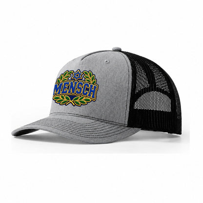 Mensch Badge Judaism Heritage Trucker Hat – Sport Grey Black