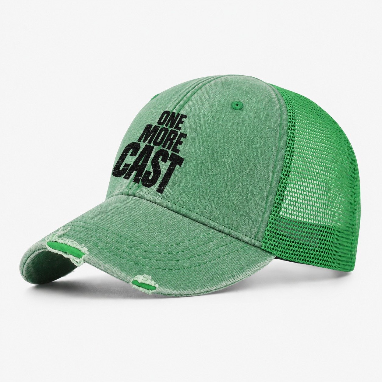 One More Cast Fishing Club Washed Trucker Hat – Ink Green