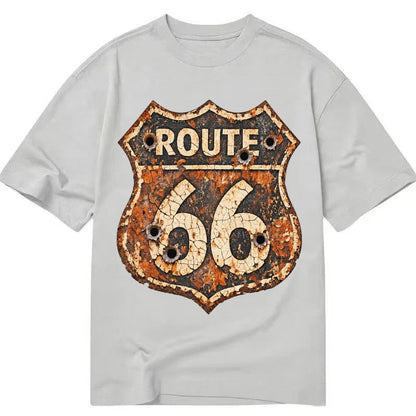 Weathered Marker Rust Aged Route 66 Sign Desert Sun Bleached Classic T-shirt – Grey