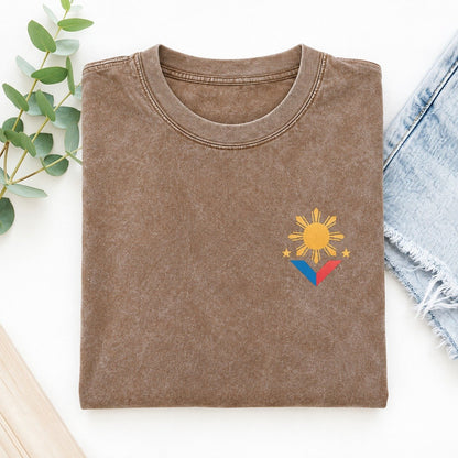 Philippines Sun Emblem Left Chest Vintage T-shirt – Brown
