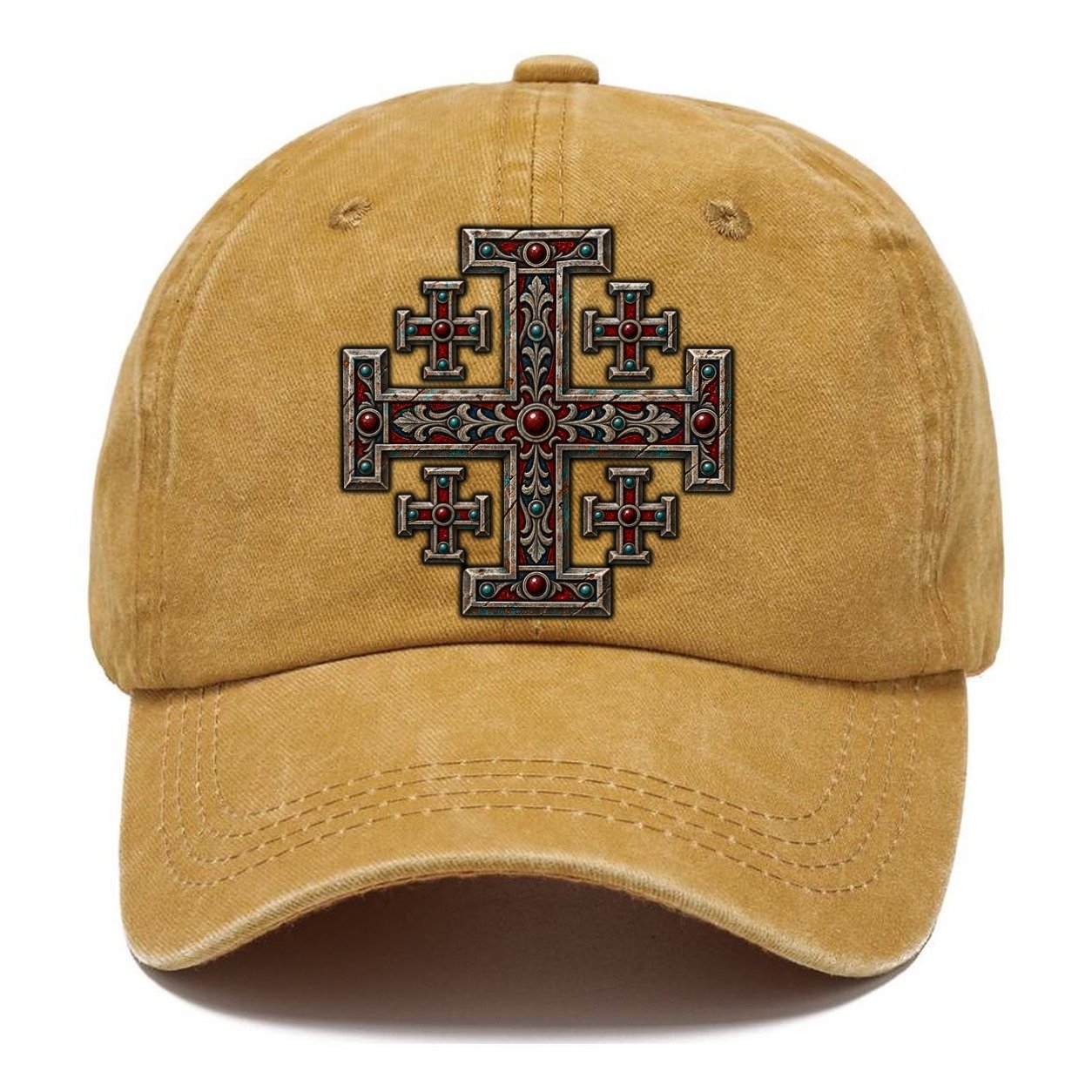 Engraved Silver Reliquary Panel Jerusalem Cross Classic Cap – Golden Harvest