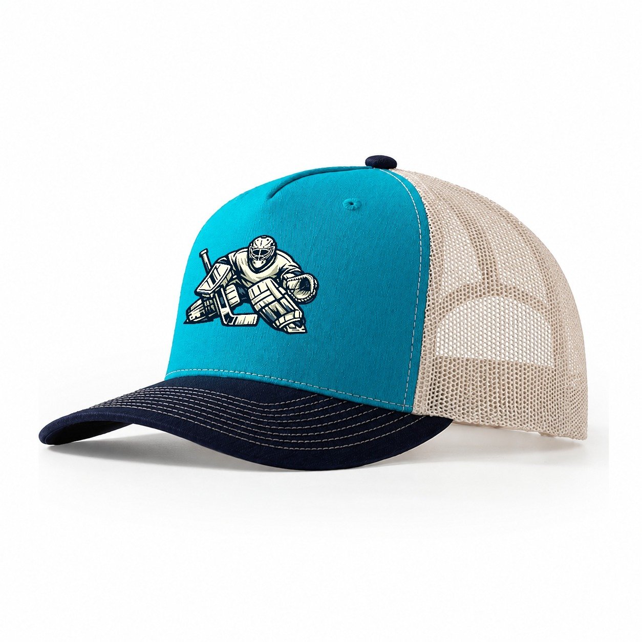 Hockey Goalie Trucker Hat – Teal-Navy