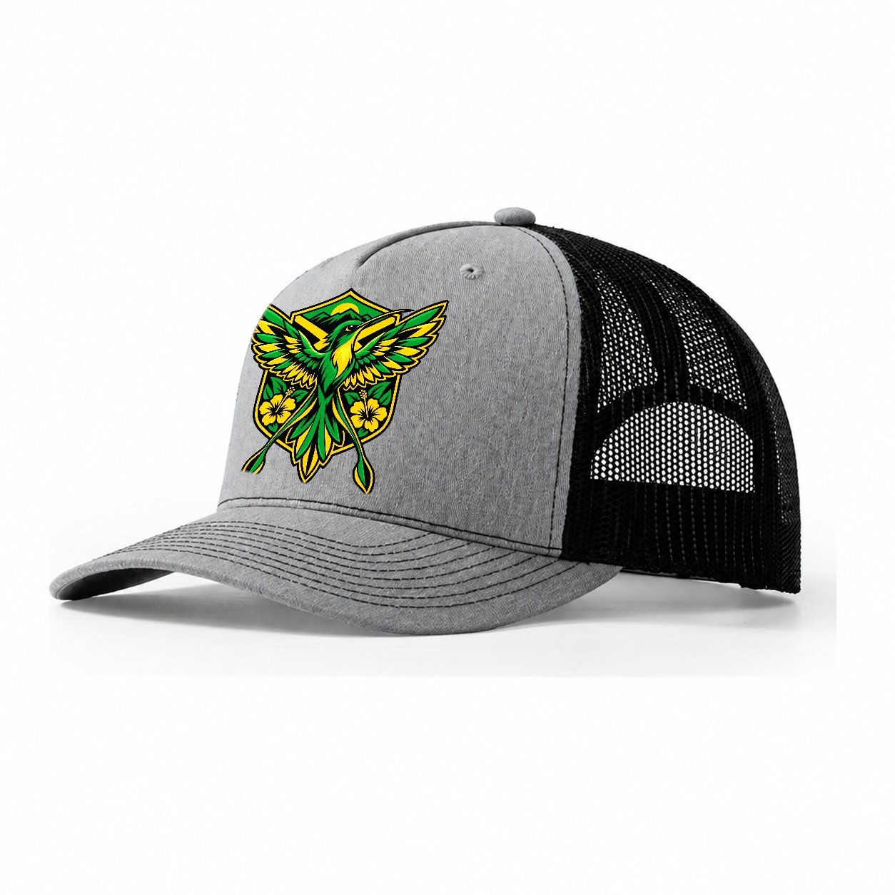 Jamaica Minimal Emblem Country Logos Trucker Hat – Sport Grey Black