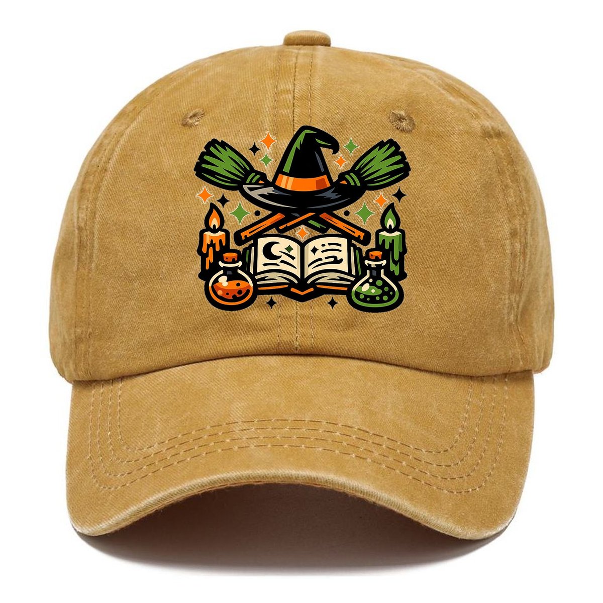 Witch Spellbook Crossed Brooms Classic Cap – Golden Harvest