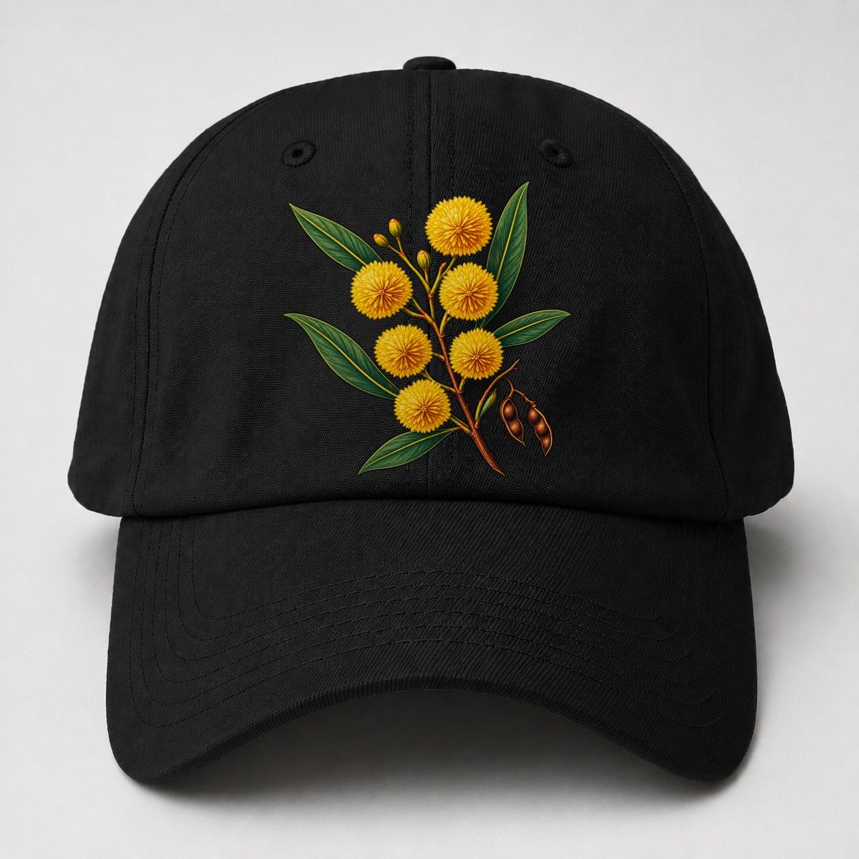Golden Wattle Flowering Sprig Australia Cultural Icons Baseball Cap – Black