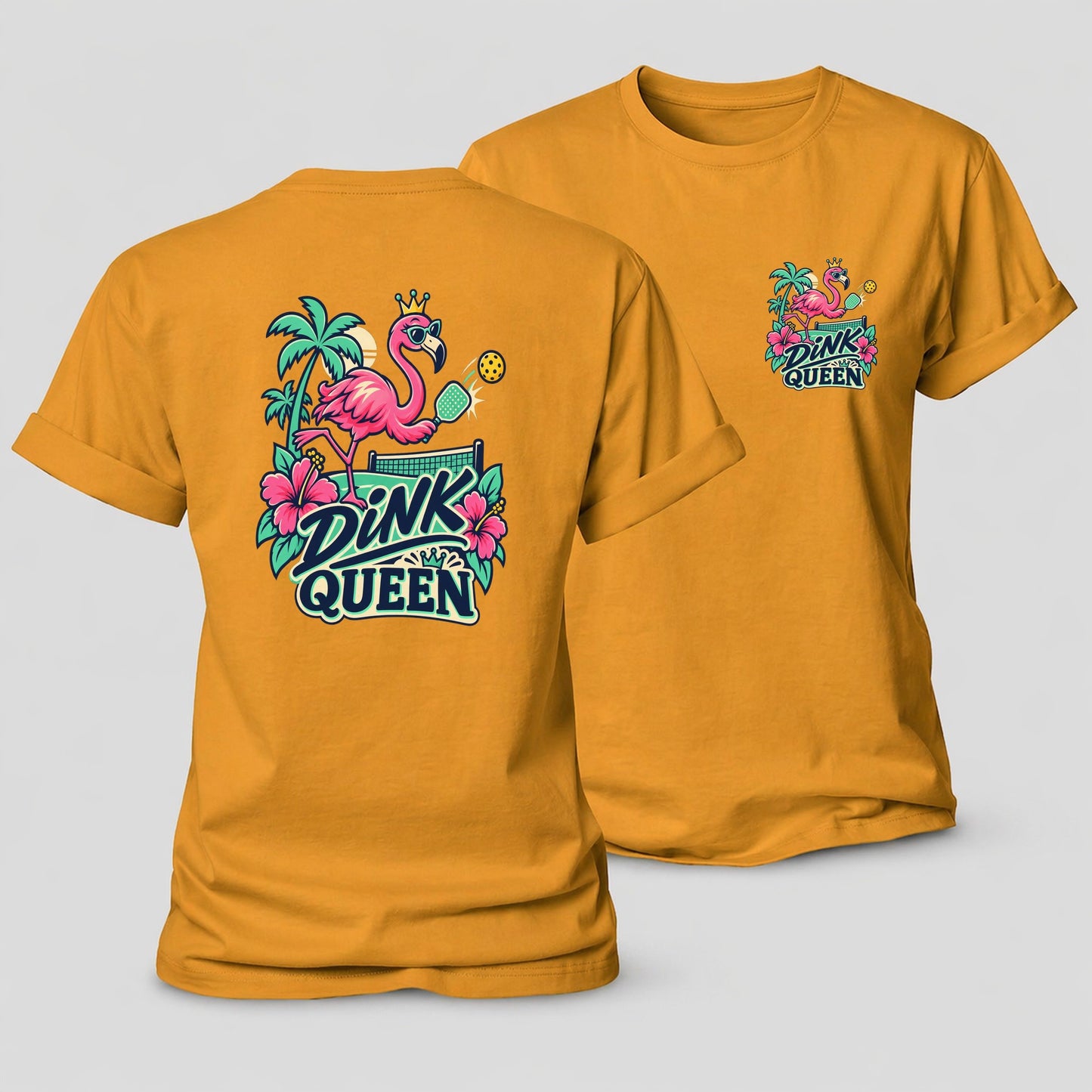 Flamingo Dink Queen Pickleball Life Women's Cotton T-Shirt – Ginger Yellow