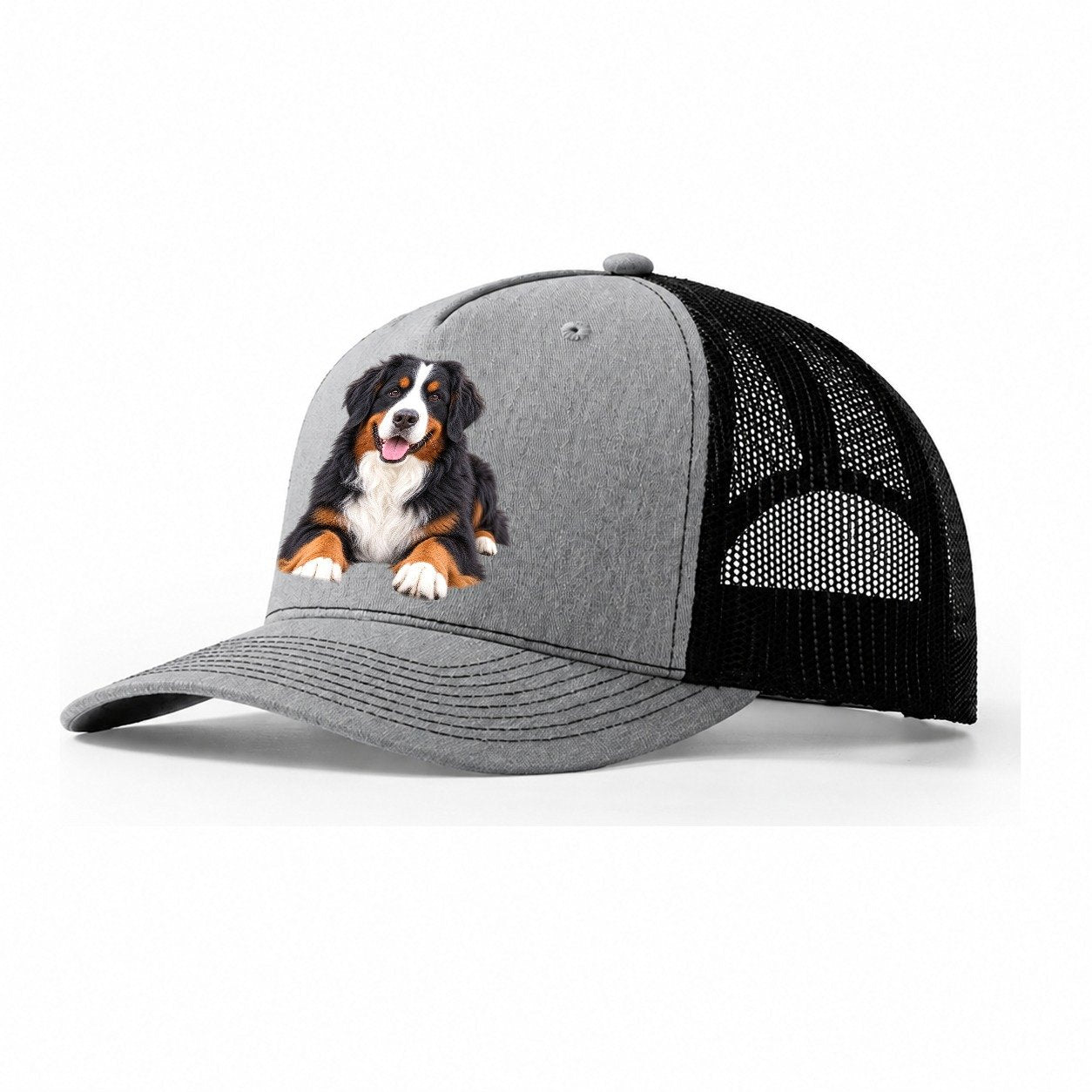 Bernese Mountain Dog Lying Down Top Breeds Trucker Hat – Sport Grey Black