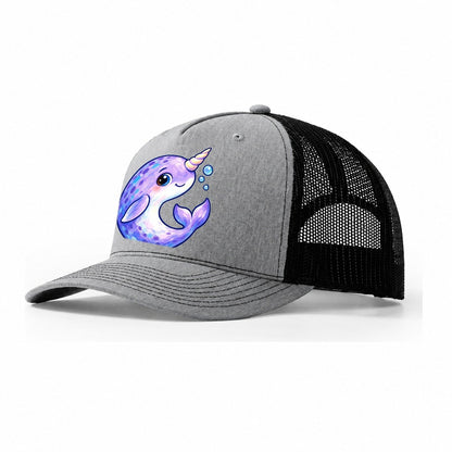 Narwhal Crescent Curl Sea Sprite Trucker Hat – Sport Grey Black