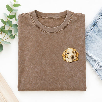 Retriever Folded Paw Keepsake Emblem Left Chest Vintage T-shirt – Brown