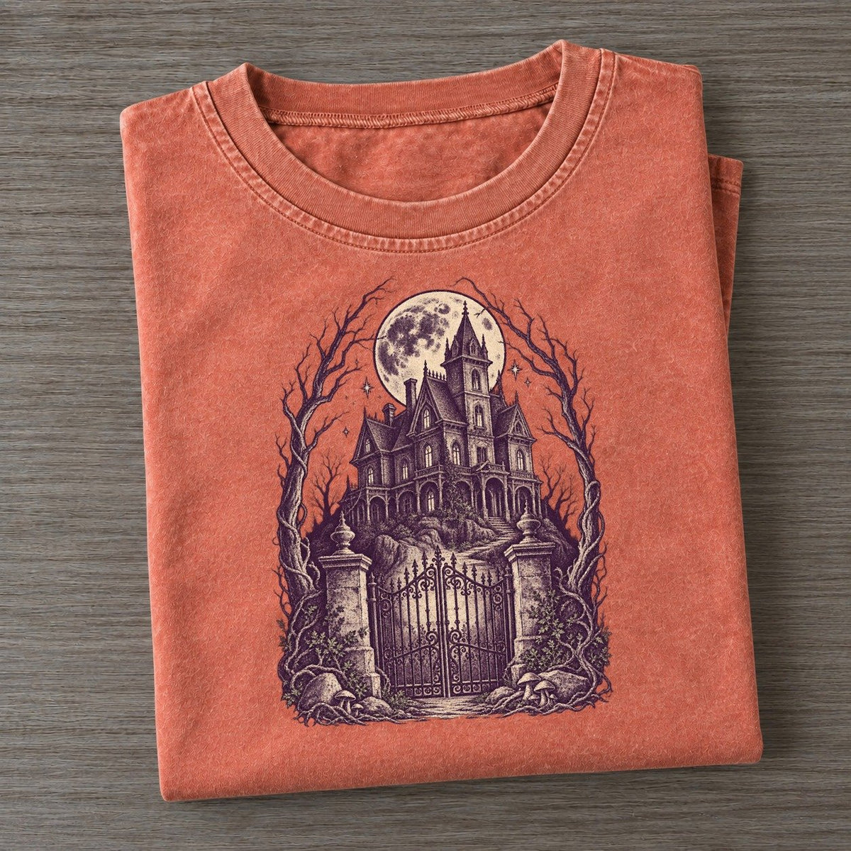 Haunted Mansion On The Hill Midnight Haunt Vintage T-shirt – Terracotta