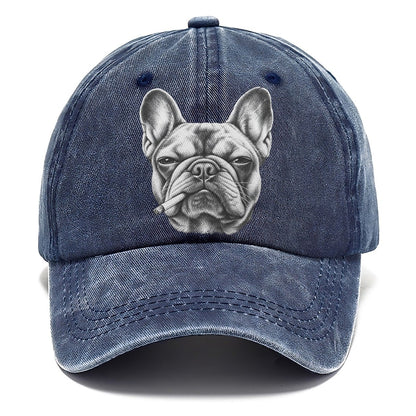 French Bulldog A Lit Cigarette Smoking Dogs Smoking Dogs Portraits Classic Cap – Twilight Navy