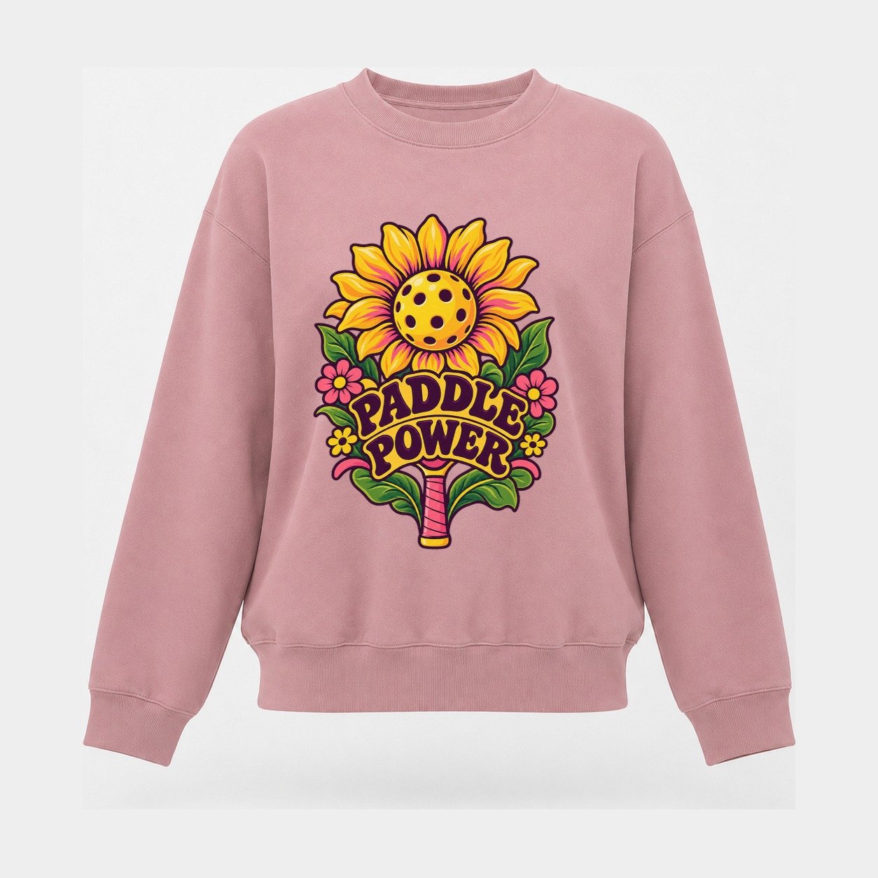 Sunflower Paddle Power Pickleball Life Women's Crewneck Sweatshirt – Pink