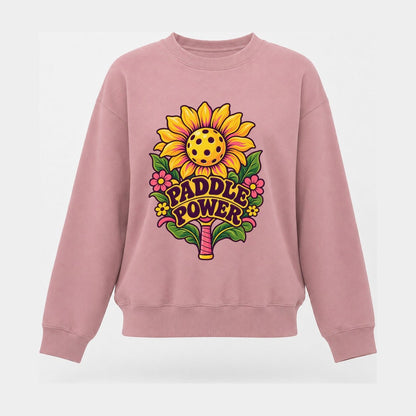 Sunflower Paddle Power Pickleball Life Women's Crewneck Sweatshirt – Pink