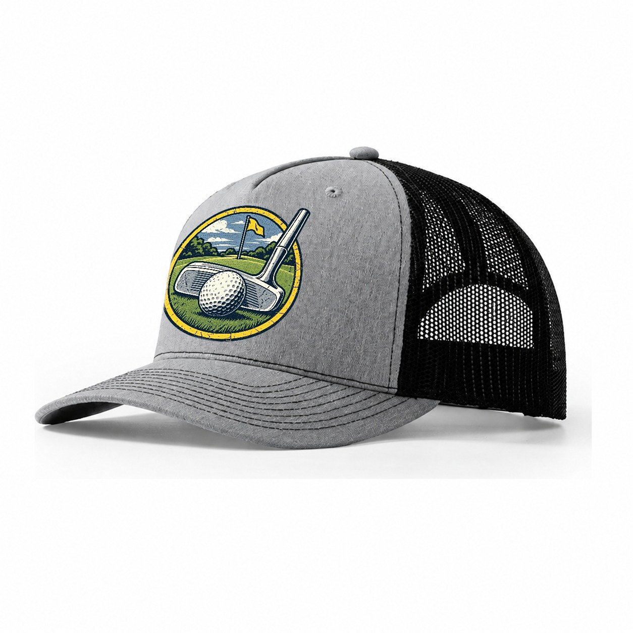 Putter And Ball Circle Golf Life Trucker Hat – Sport Grey Black