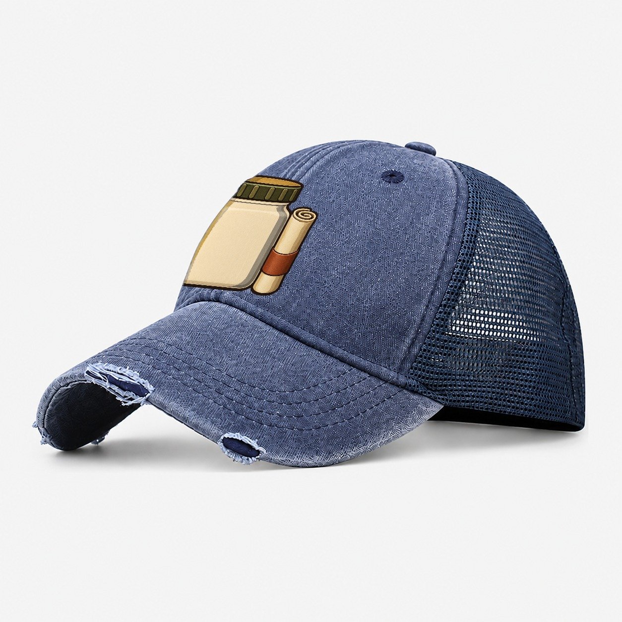 Jar Cache And Log Roll Geocaching Washed Trucker Hat – Navy