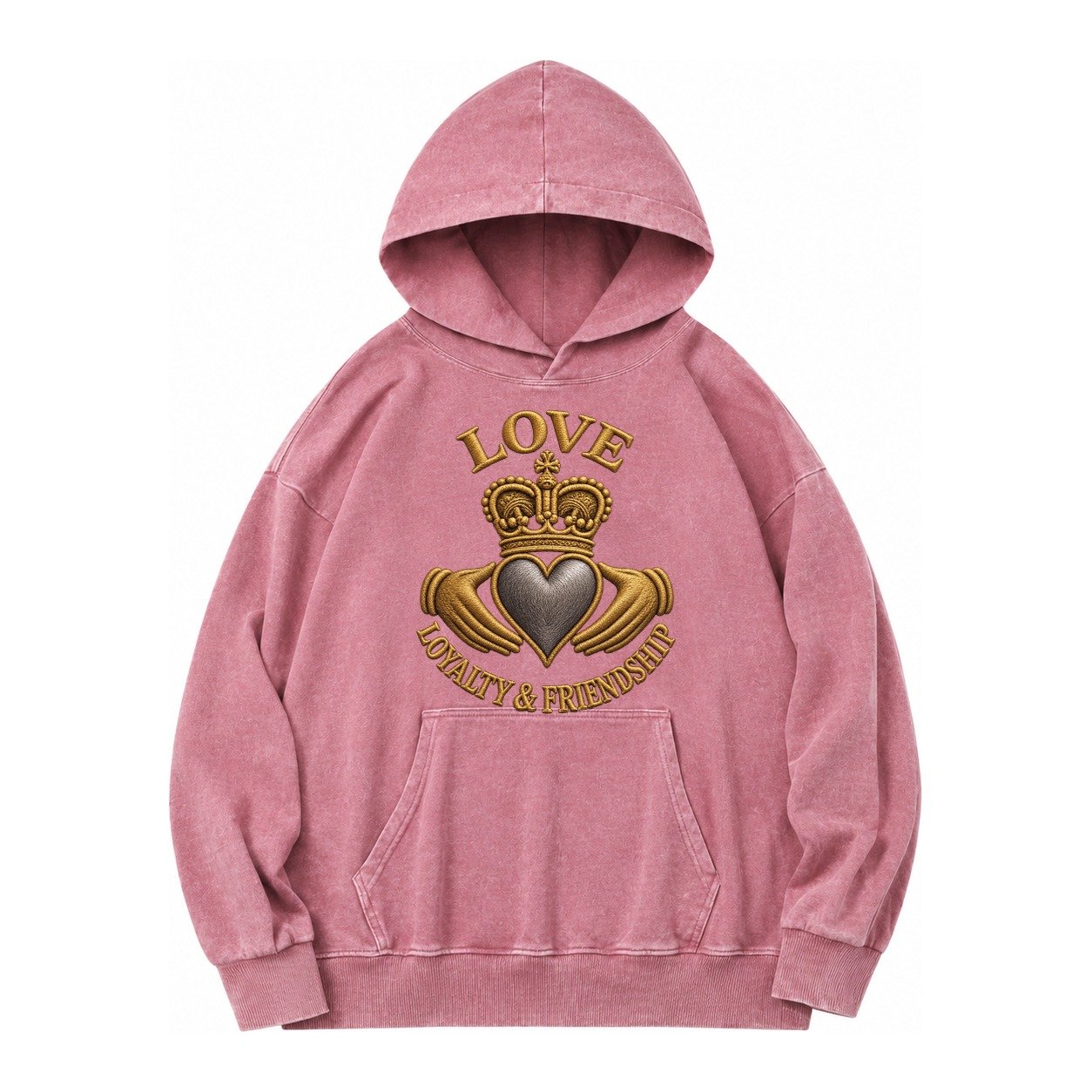 Claddagh Symbol Vintage Washed Hoodie – Dusty Rose
