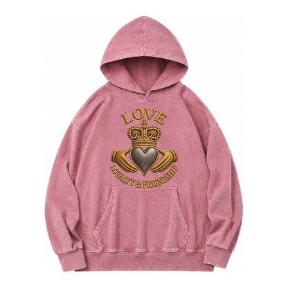 Claddagh Symbol Vintage Washed Hoodie – Dusty Rose