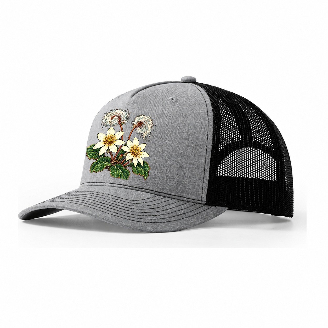 Northwest Territories Mountain Avens Canada Cultural Icons Trucker Hat – Sport Grey Black