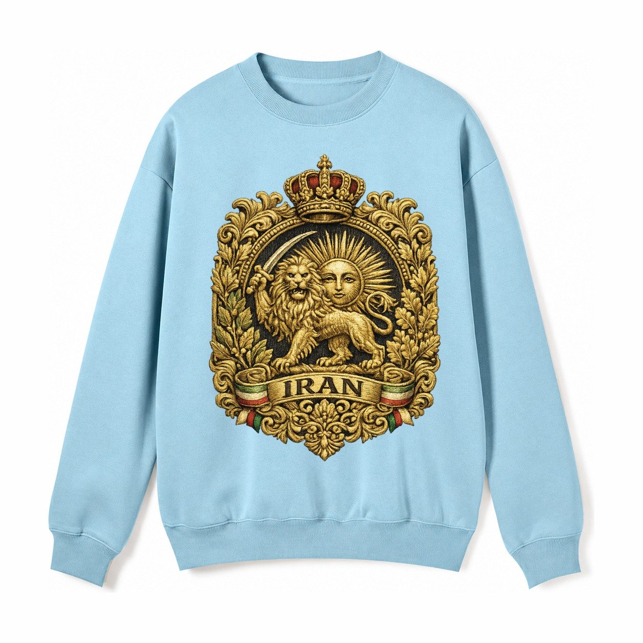 Iran Lion Sun Badge Fleece Sweatshirt – Light Blue