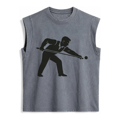 Pool Player Lining Up Shot Vintage Washed Tank – Grey