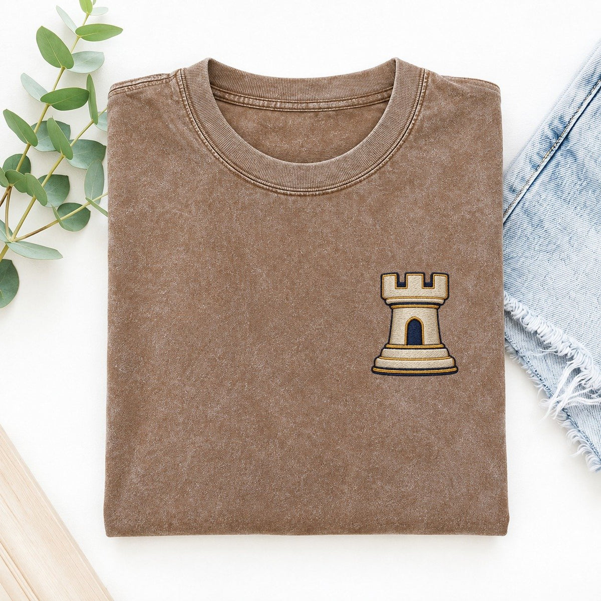Chess Rook Symbol Emblems Left Chest Vintage T-shirt – Brown
