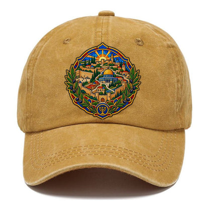 Madaba Style Mosaic Map Jerusalem Classic Cap – Golden Harvest