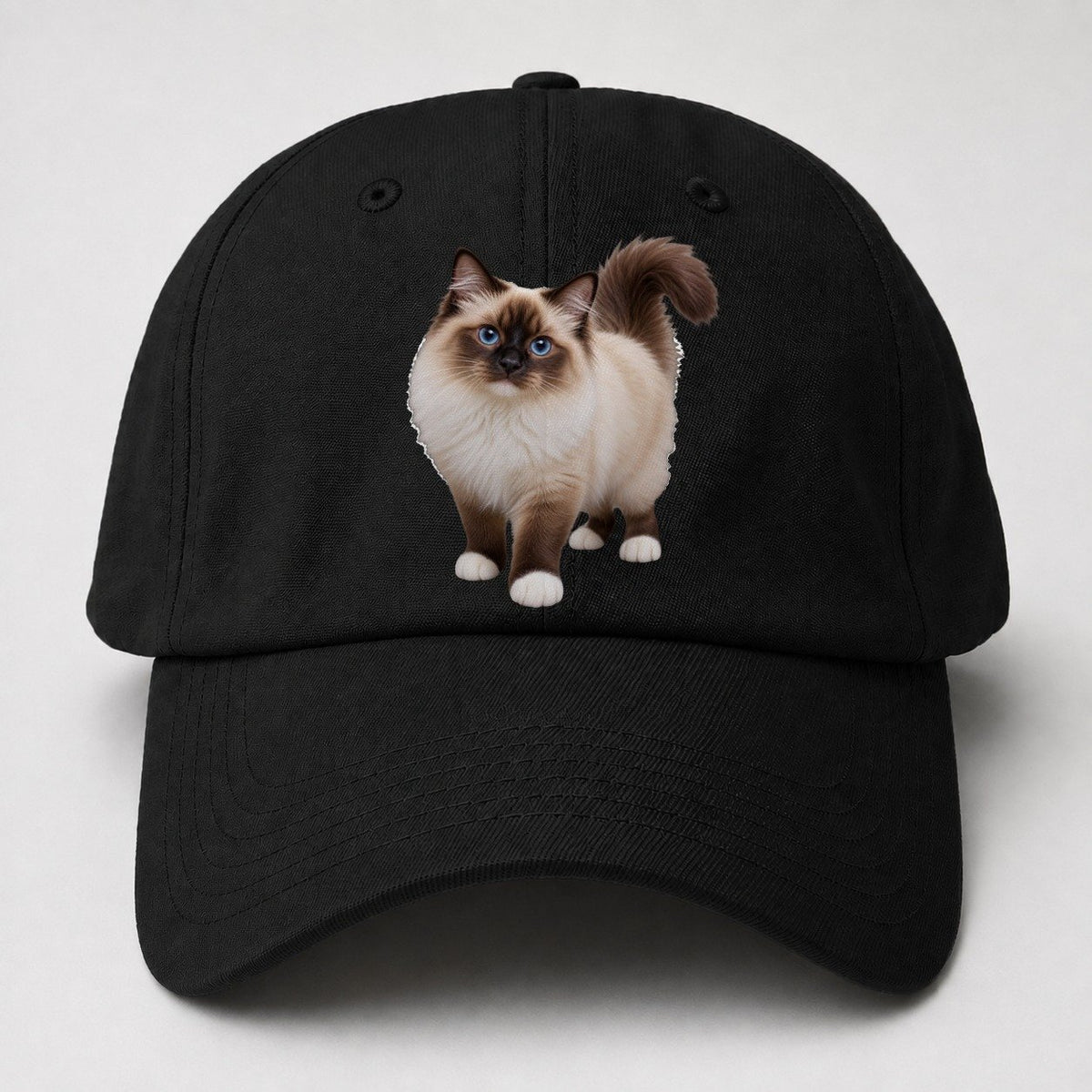 Birman Standing Three Quarter Realistic Cat Portrait Baseball Cap – Black