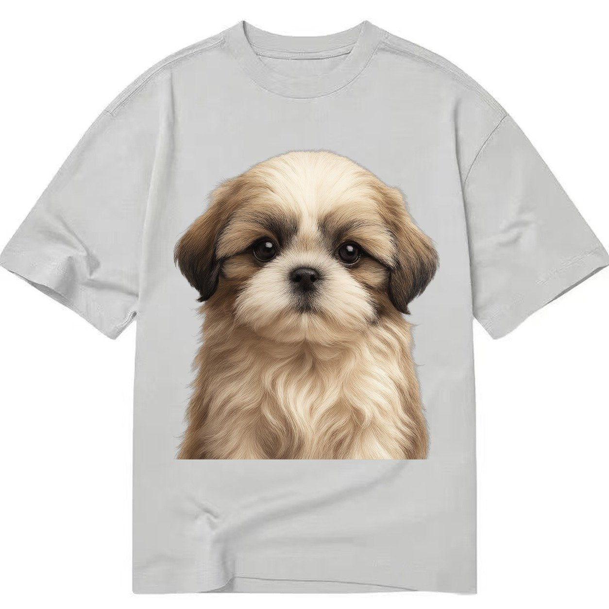 Baby Shih Tzu Puppy Long Flowing Coat Flat Face Big Dark Eye Classic T-shirt – Grey