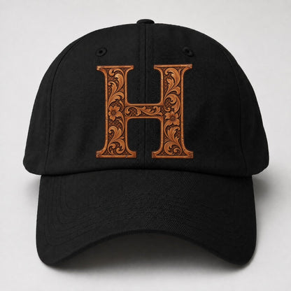 Tooled Leather H Monogram Baseball Cap – Black