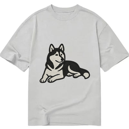Siberian Husky Black And White Relaxed Lying Down With Head Classic T-shirt – Grey