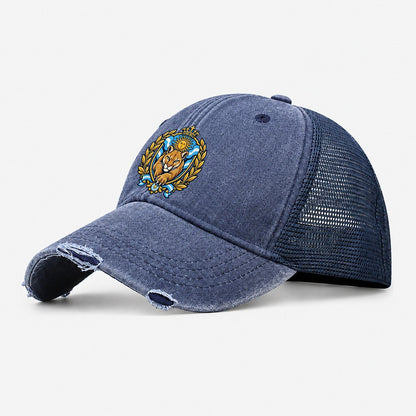 Argentina Heraldic Crest Country Logos Washed Trucker Hat – Navy