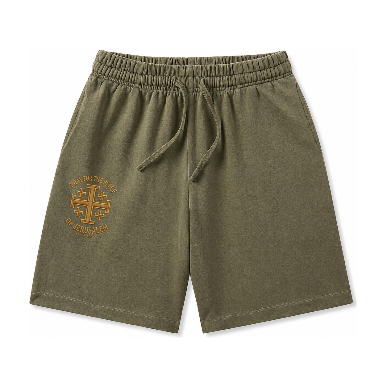 Jerusalem Cross Washed Shorts – Army Green