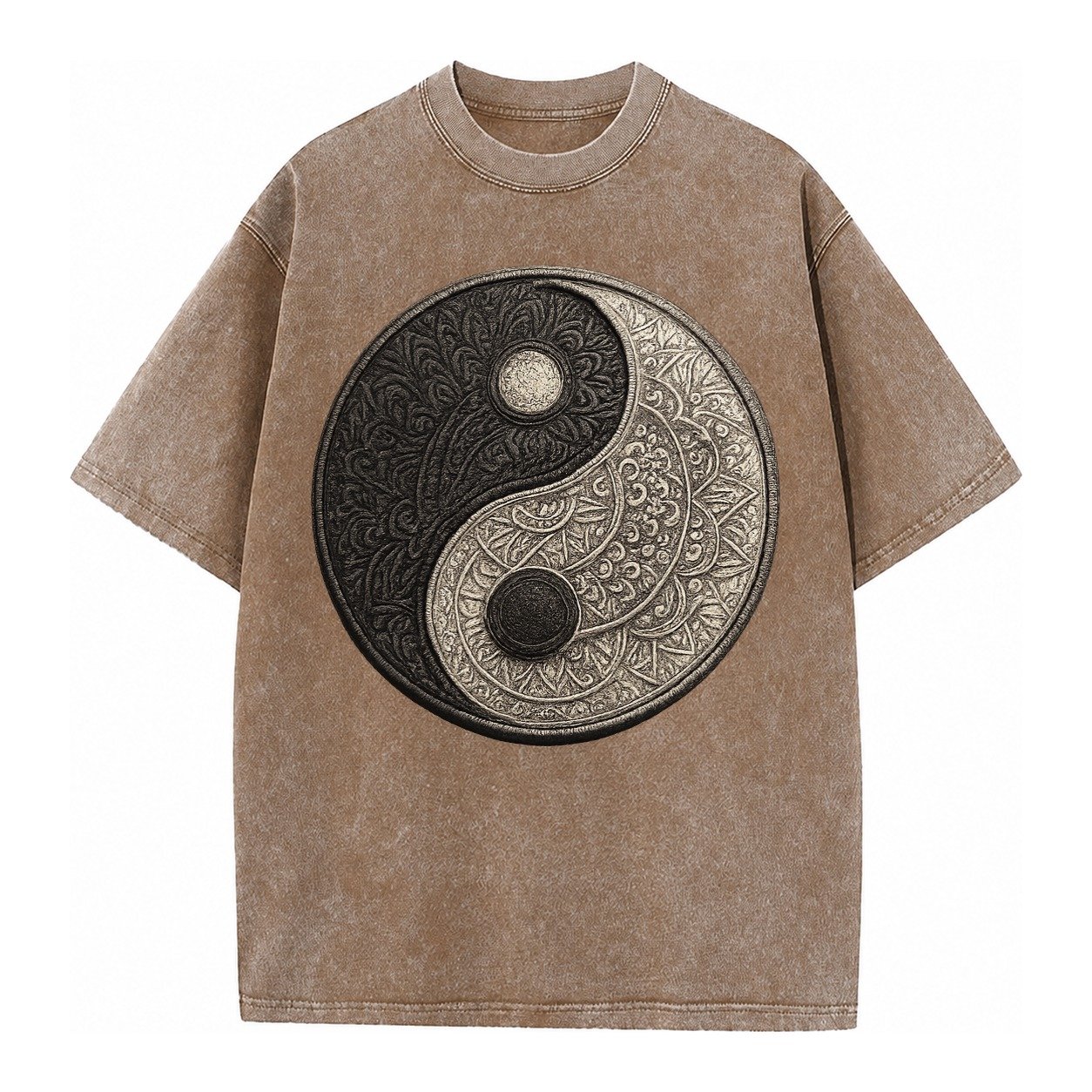 Mandala Yin Yang Vintage T-shirt – Brown