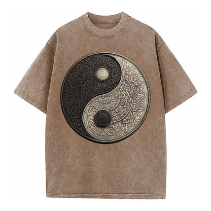 Mandala Yin Yang Vintage T-shirt – Brown