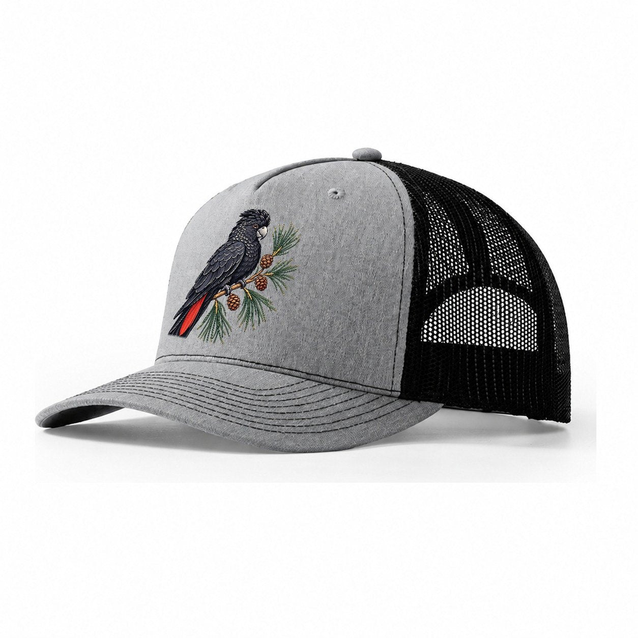 Glossy Black Cockatoo And She Oak Cones Australia Cultural Icons Trucker Hat – Sport Grey Black