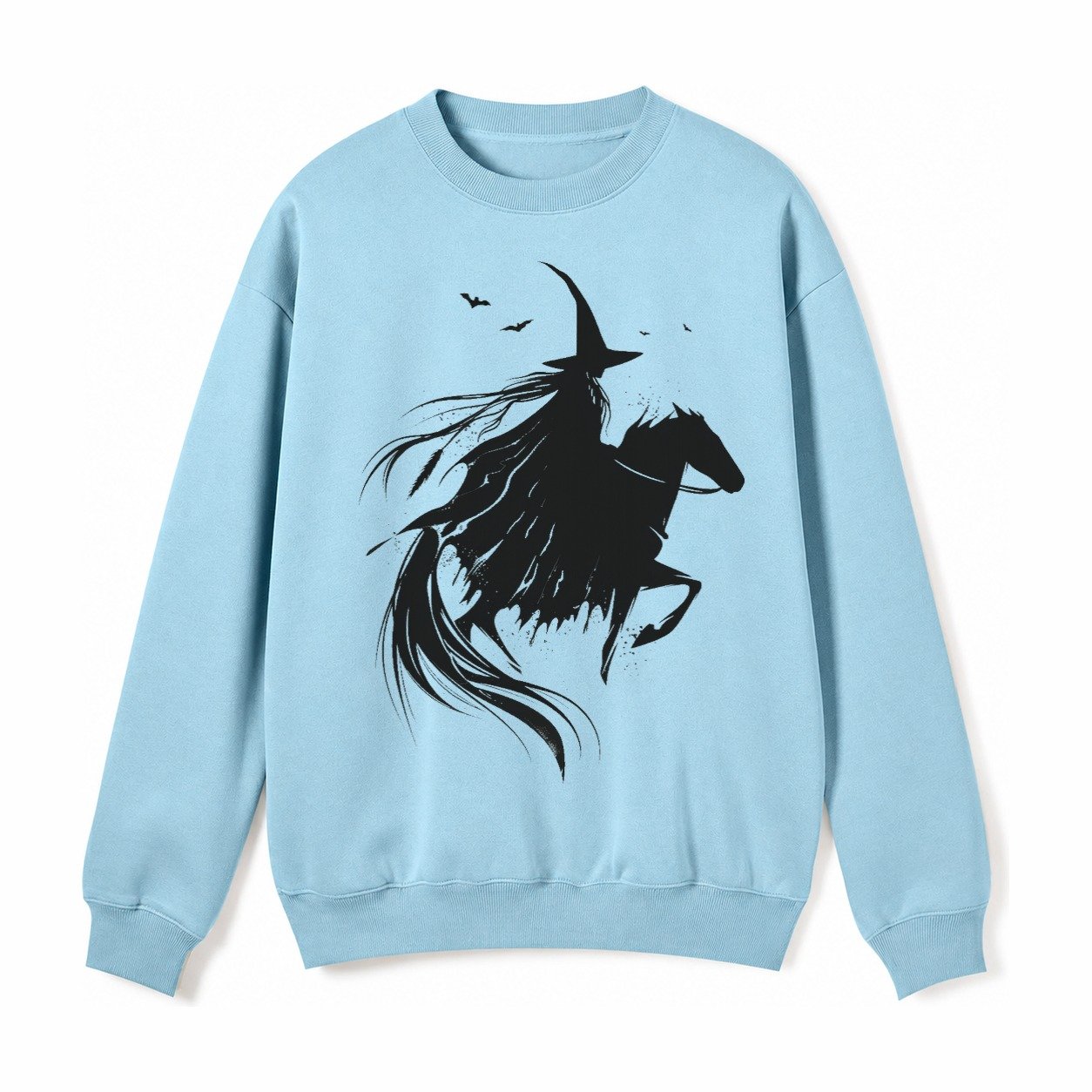 Witch On Horse Fleece Sweatshirt – Light Blue