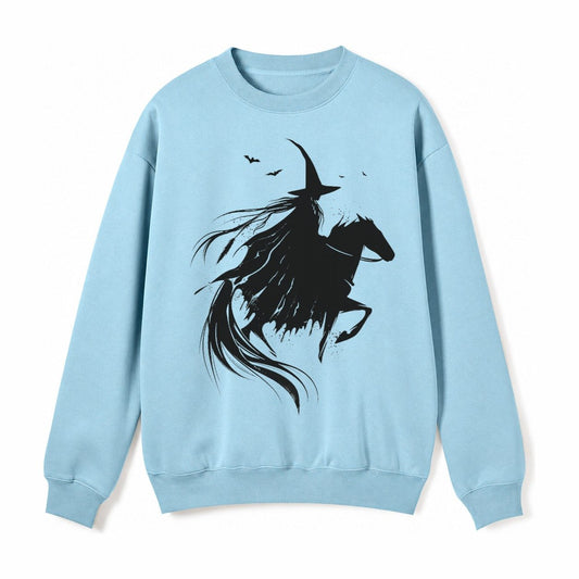Witch On Horse Fleece Sweatshirt – Light Blue