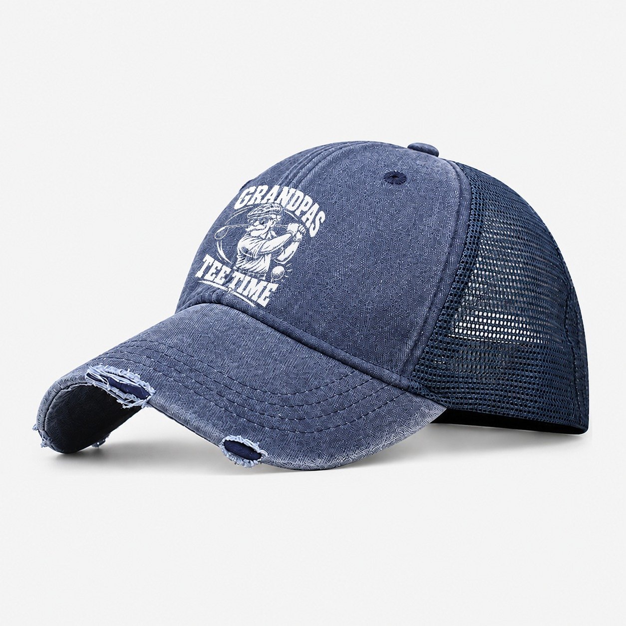 Grandpas Tee Time Golf Life Washed Trucker Hat – Navy