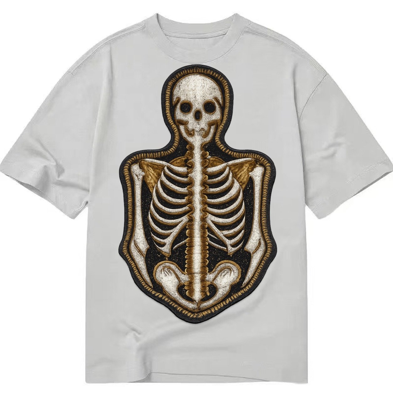 Embroidered Patch Design Skeleton Bones Skeletal System In W Classic T-shirt – Grey