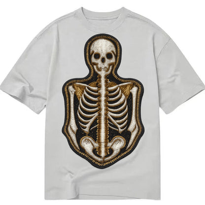 Embroidered Patch Design Skeleton Bones Skeletal System In W Classic T-shirt – Grey