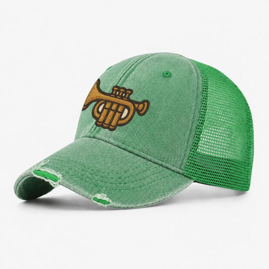 Brass Trumpet Washed Trucker Hat – Ink Green