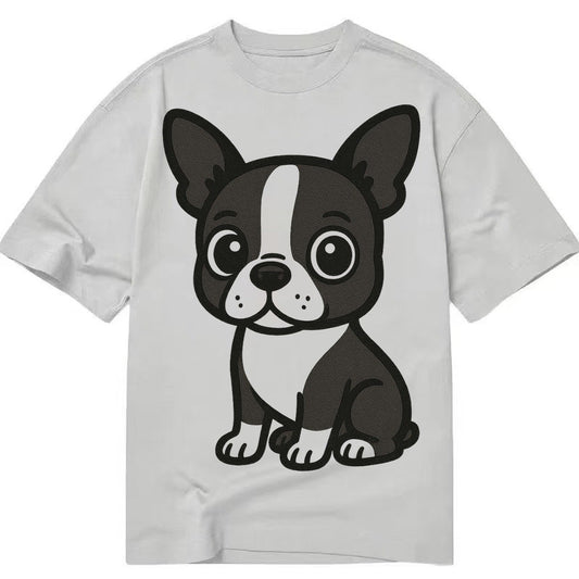 Boston Terrier Black And White Sitting Pose With Tuxedo Mark Classic T-shirt – Grey