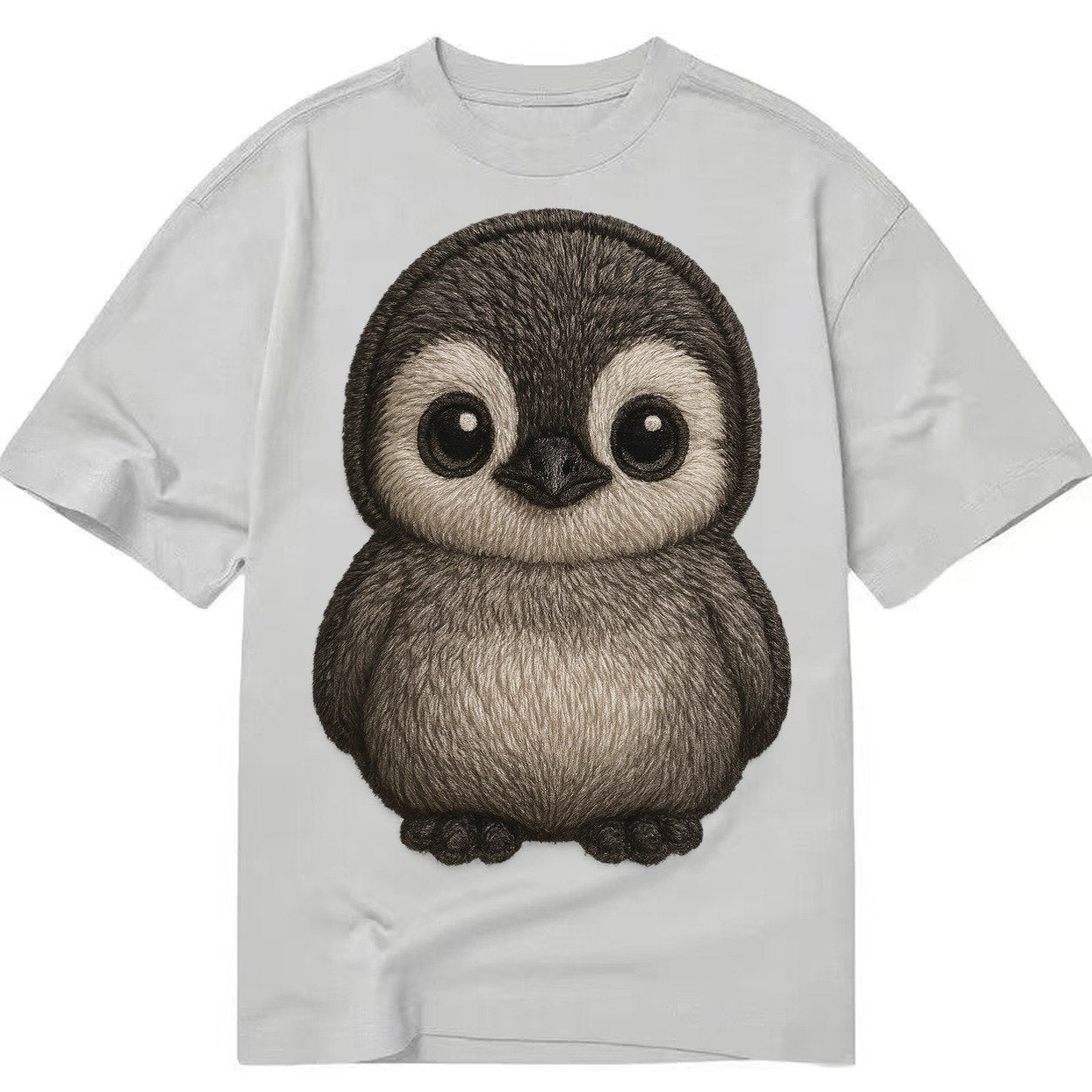 Baby Penguin Chick Gray Fluffy White Face Round Body Front F Classic T-shirt – Grey