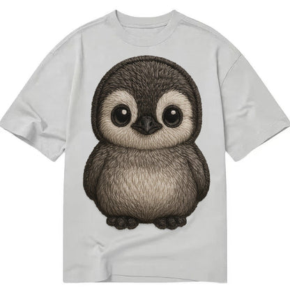 Baby Penguin Chick Gray Fluffy White Face Round Body Front F Classic T-shirt – Grey