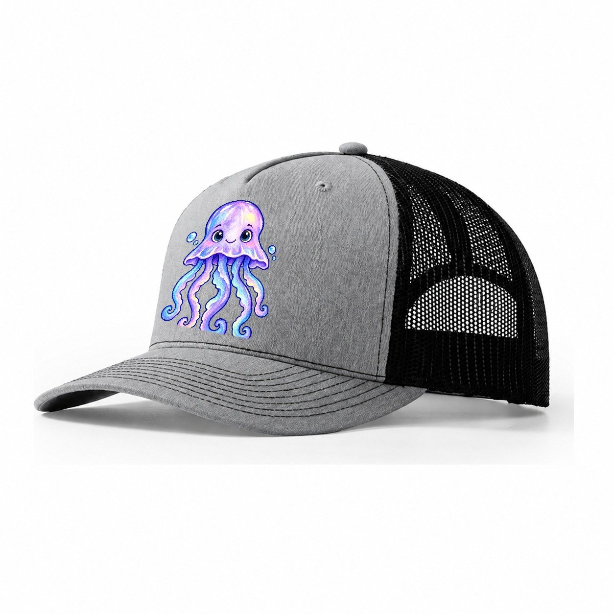 Jellyfish Front Glow Sea Sprite Trucker Hat – Sport Grey Black