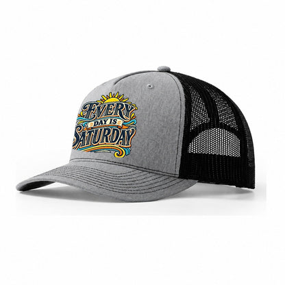 Every Day Is Saturday Retired Living Trucker Hat – Sport Grey Black