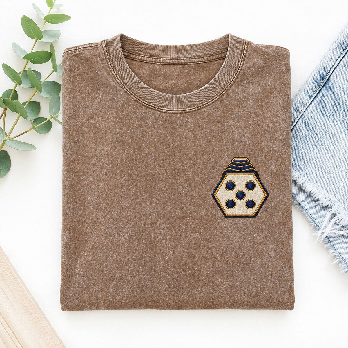Concertina Hex Fold Left Chest Vintage T-shirt – Brown